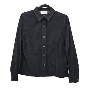 Vintage N Touch Shirt Women's S-M 38" Chest Black Long Sleeve Button Up Velour